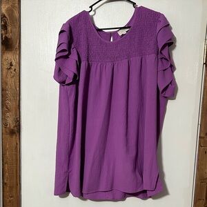 ODDY Purple Women's Blouse with Layered Sleeves
